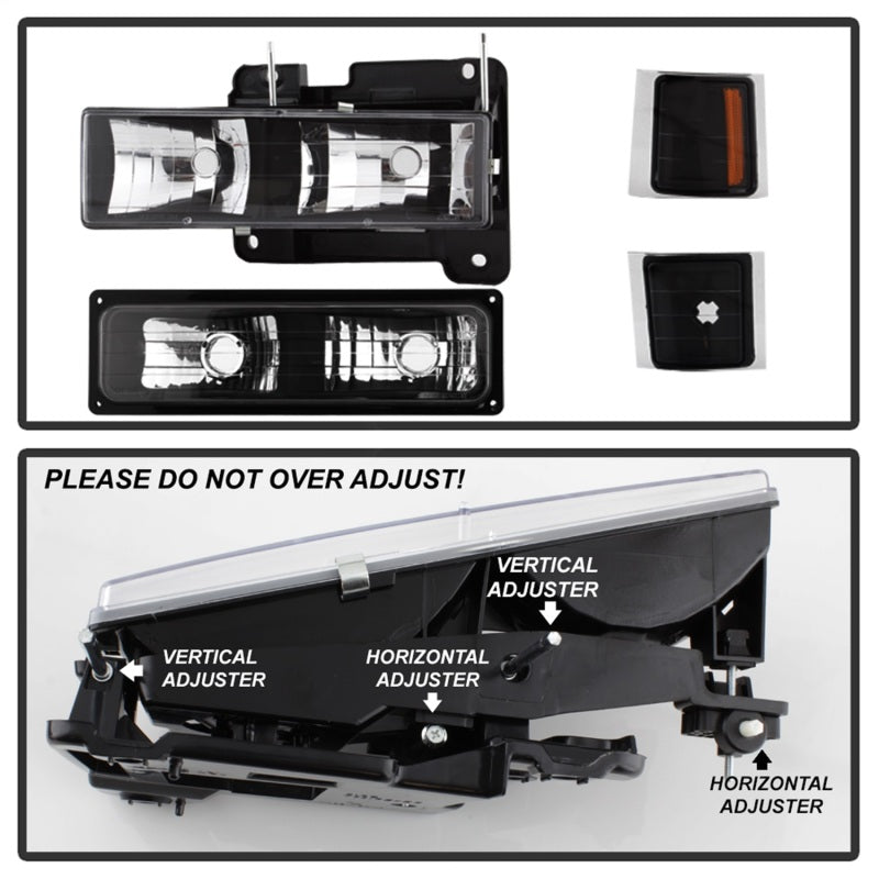 Xtune Chevy Suburban 94-98 Headlights w/ Corner &amp; Parking Lights 8pcs Black HD-JH-CCK88-AM-BK-SET