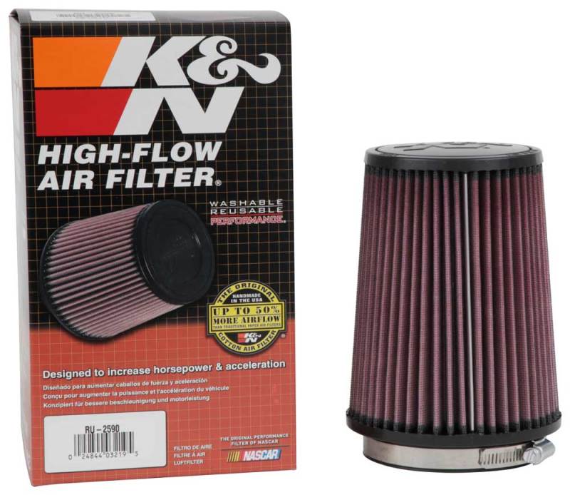 K&amp;N Filter Universal Rubber Filter 4 inch Flange 5 3/8 inch Base 4 3/8 inch Top 7 inch Height - RU-2590