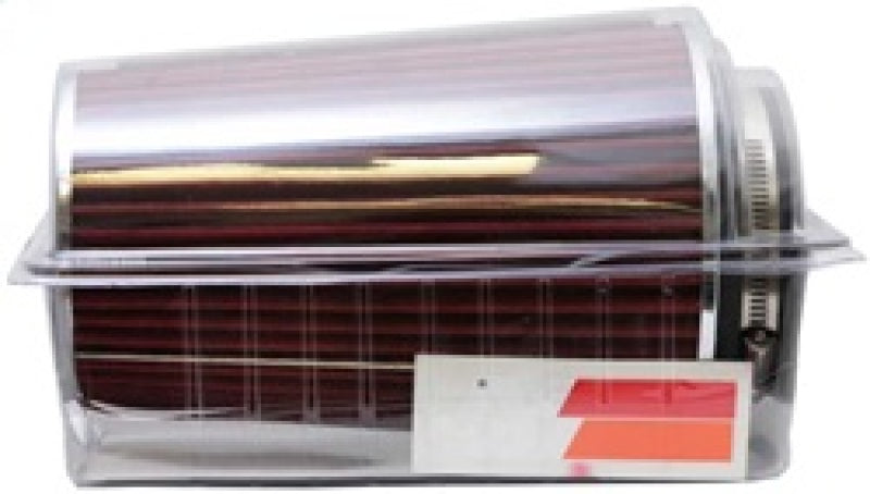 K&N Universal Air Filter Chrome Round Tapered Red - 4in Flange ID x 1.125in Flange Length x 9.5in H - RG-1002RD