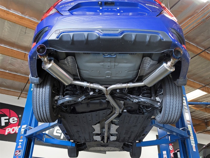 aFe POWER Takeda 16-17 Honda Civic I4-1.5L (t) 2.5-2.25in 304 SS CB Dual-Exit Exhaust Blue Tips - 49-36615-L