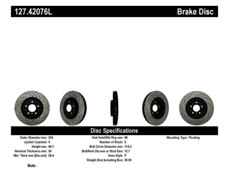 StopTech Slotted &amp; Drilled Sport Brake Rotor