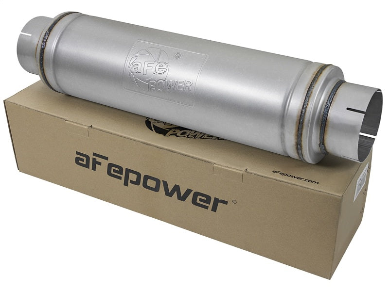 aFe ATLAS Aluminized Steel Muffler 5in Center/Center 24in L x 7in Diameter - Round Body - 49M00023