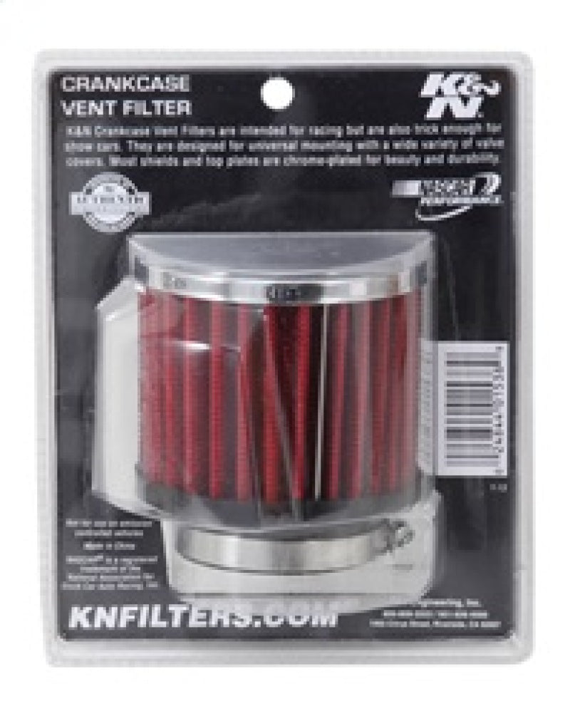 K&N 1.75in Flange ID x 3in OD x 2.5in H Chrome Finish Rubber Base Crankcase Vent Filter - 62-1480