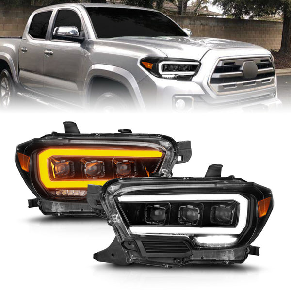 ANZO 16-22 Toyota Tacoma SR/SR5 ONLY Full LED Proj Headlights w/Light Bar Seq. Blk w/Initiation Lgt - 111562 for 2016-2023 To