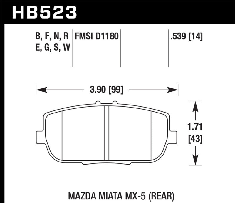 Hawk 06-10 Mazda Miata Mx-5 Base Blue 9012 Race Rear Brake Pads - HB523E.539 for 2006-2025 Mazda MX 5 Miata - alternate view
