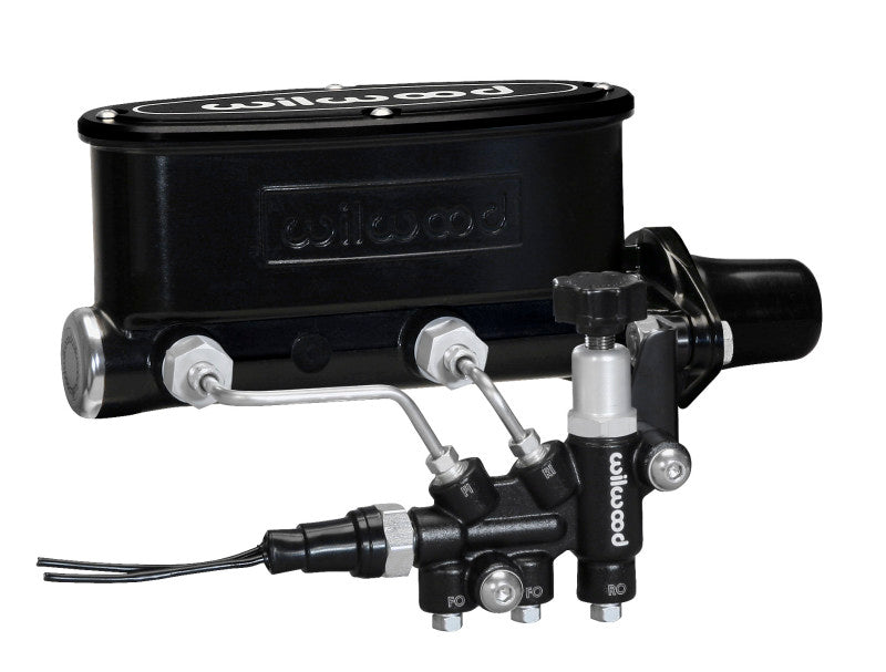 Wilwood HV Tandem M/C Kit w L/H Bracket &amp; Prop Valve - 1 1/8in Bore Black - 261-13270-BK