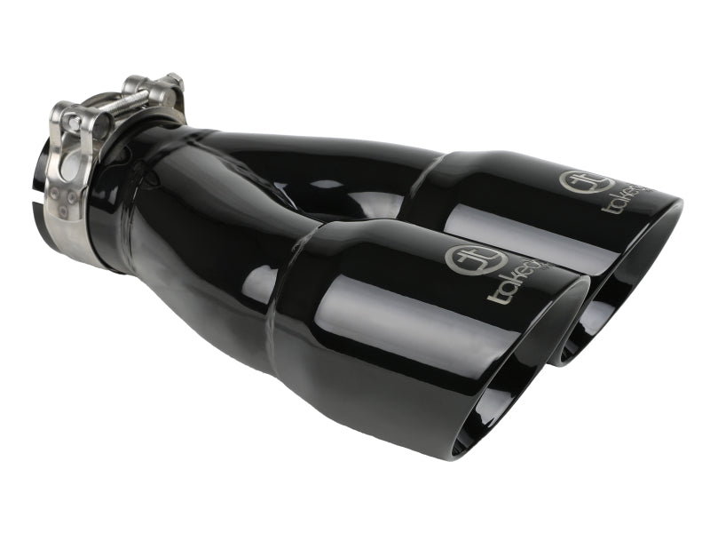 aFe Takeda 2.5in 304 Stainless Steel Clamp-on Exhaust Tip 2.5in Inlet 3in Dual Outlet - Black - 49T25364-B10