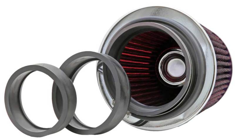 K&N Universal Air Filter Chrome Round Tapered Red - 4in Flange ID x 1.125in Flange Length x 5.5in H - RG-1001RD