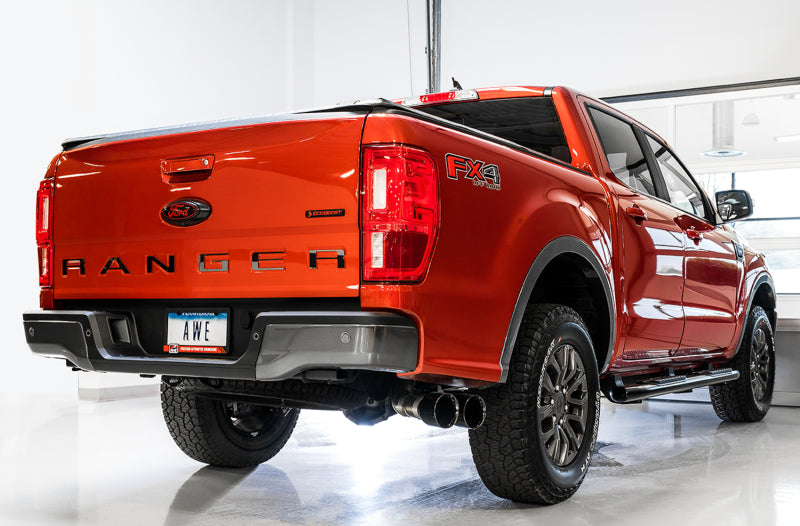 AWE Tuning 2019+ Ford Ranger 0FG Performance Exhaust System w/Diamond Black Tips &amp; Rock Guard