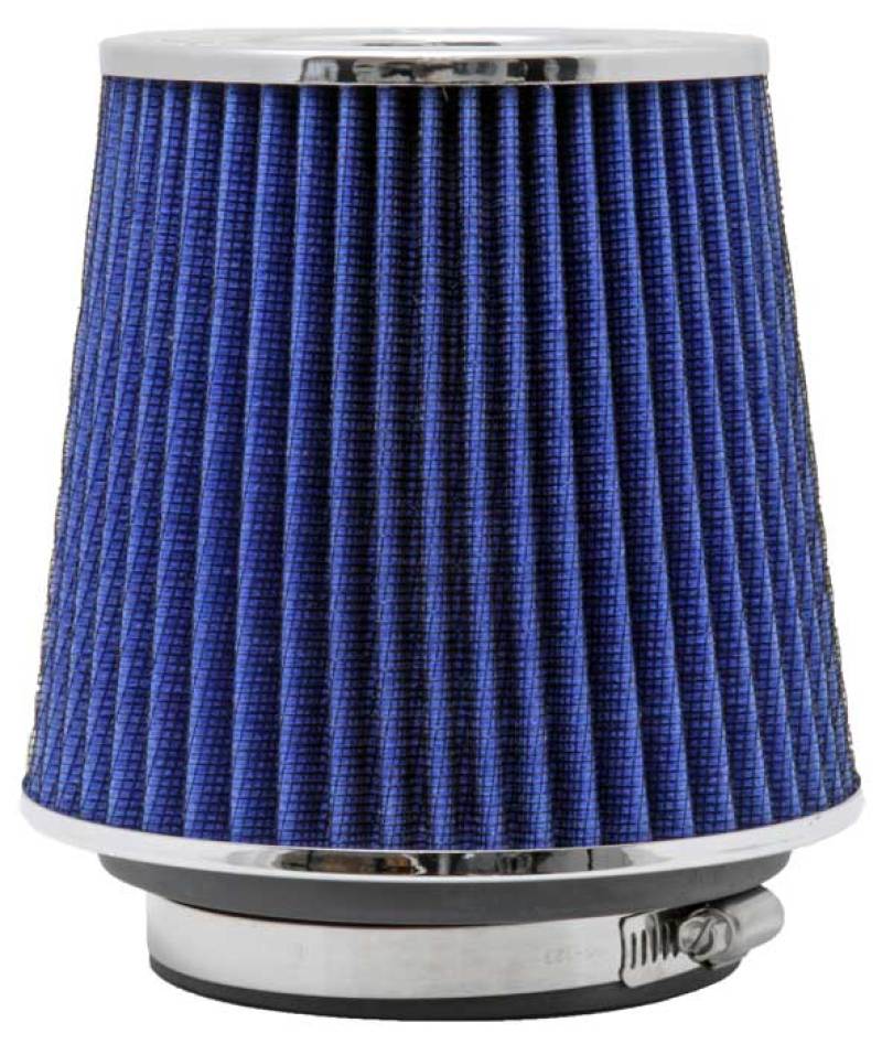 K&N Universal Air Filter Chrome Round Tapered Blue - 4in Flange ID x 1.125in Flange Length x 5.5in H - RG-1001BL