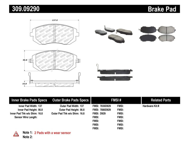 Stoptech 03-10 Subaru Forester/Impreza / 02-12 Subaru Legacy/Outback Sport Brake Pads - Front - 309.09290