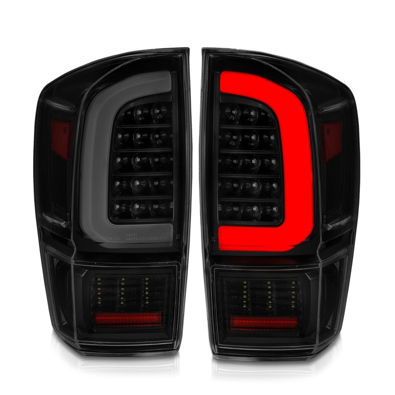 ANZO 16-21 Toyota Tacoma LED Tail Lights - w/ Light Bar Sequential Black Housing &amp; Smoke Lens