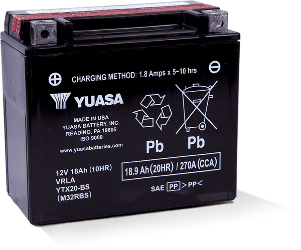 Yuasa YTX20-BS Maintenance Free AGM 12 Volt Battery (Bottle Supplied) - YUAM32RBS for 1986-1996 Harley-Davidson XLH883
