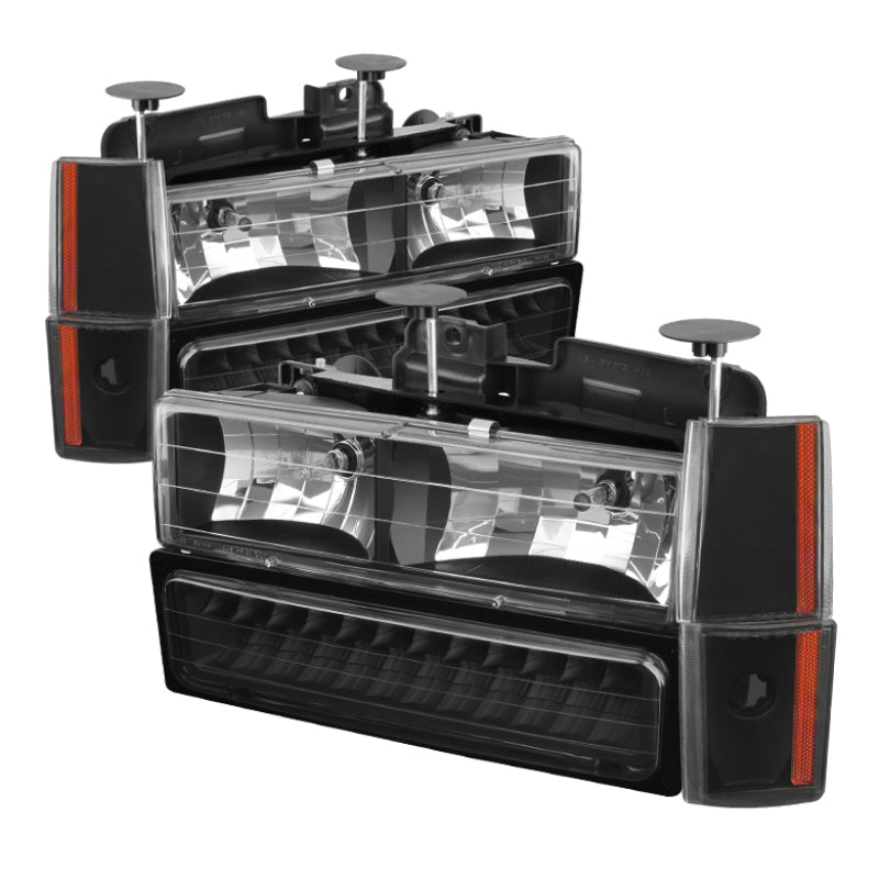 Xtune GMC Yukon 92-93 Crystal Headlights w/ Corner &amp; LED Bumper Black HD-JH-GMCCK88-LED-AM-BK-SET - 5073532