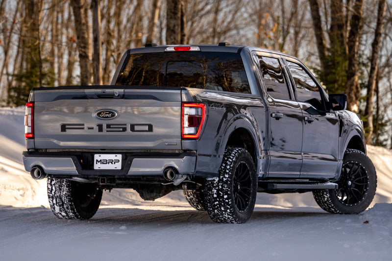 MBRP 22-23 Ford F150 T304 5in OD Black Tip Dual Rear Exit 3in Black Coated Cat Back Exhaust - S5268BLK