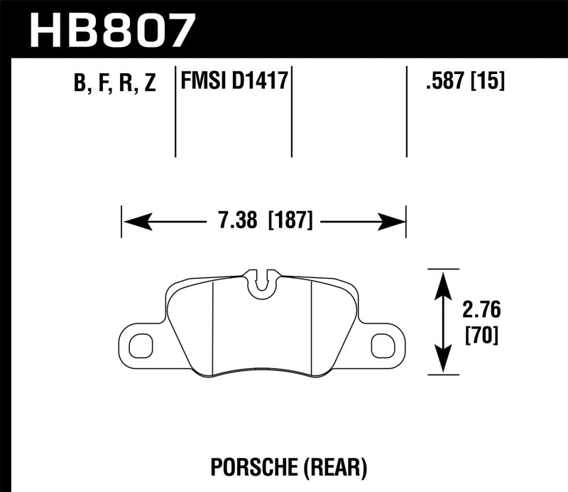 Hawk 2014 Porsche 911 Performance Ceramic Street Rear Brake Pads HB807Z.587 for 2010-2019 Porsche Panamera - alternate view