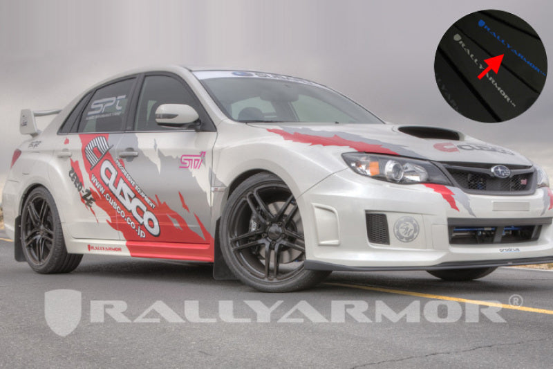 Rally Armor 11-14 Subaru WRX/STI (Sedan Only) Black UR Mud Flap w/ Blue Logo - MF19-UR-BLK/BL