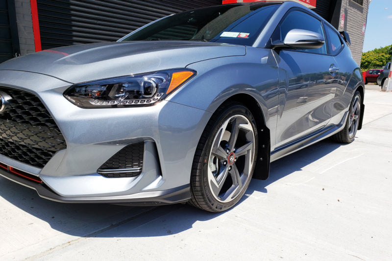 Rally Armor 19-21 Hyundai Veloster Turbo R-Spec Black UR Mud Flap w/ Dark Grey Logo - MF58-UR-BLK/DGRY