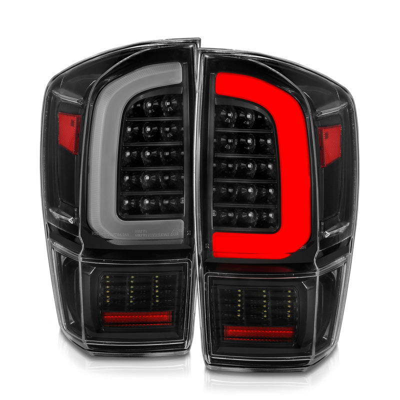 ANZO 16-21 Toyota Tacoma LED Tail Lights - w/ Light Bar Sequential Black Housing &amp; Clear Lens