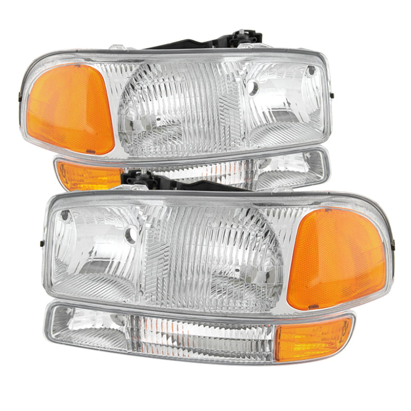 Xtune GMC Sierra 99-06 Headlights &amp; Amber Bumper Lights Chrome HD-JH-GS99-SET-OEAM-C - 9027345