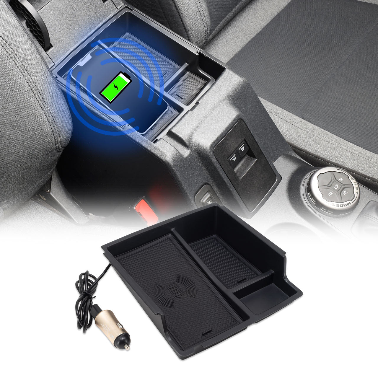 IAG I-Line Armrest Organizer with Wireless Charging Pad for 2021+ Ford