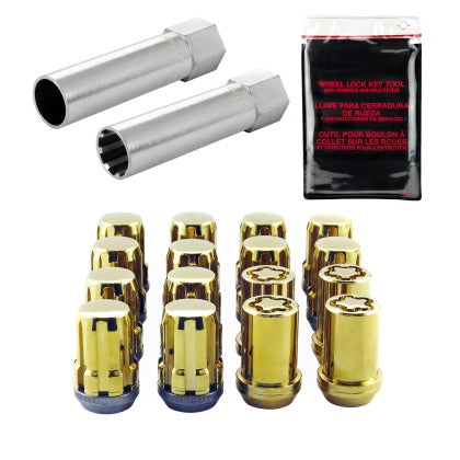 McGard SplineDrive Tuner 4 Lug Install Kit w/Locks & Tool (Cone) M12X1.5 / 13/16 Hex - Gold (Set of 16)