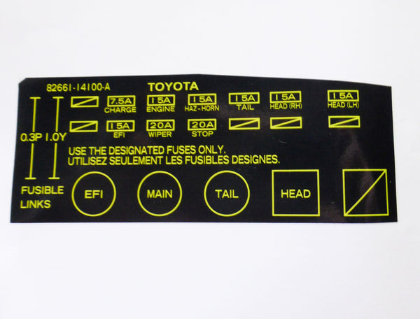 Raptor Racing MK2 Supra Fusebox Decals Yellow on Black