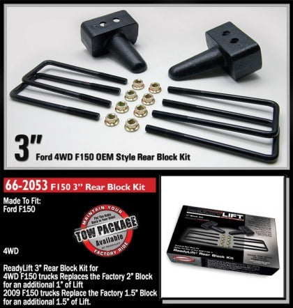 Ford F150 ReadyLift Suspension 3.0in Tall OEM Style Rear Lift Block Kit w/ U-Bolts 04-15