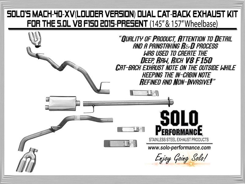 F-150 2015-Present Mach-40-XV Dual CAT Back Exhaust System Ford F150 V8 145&quot; Weelbase 