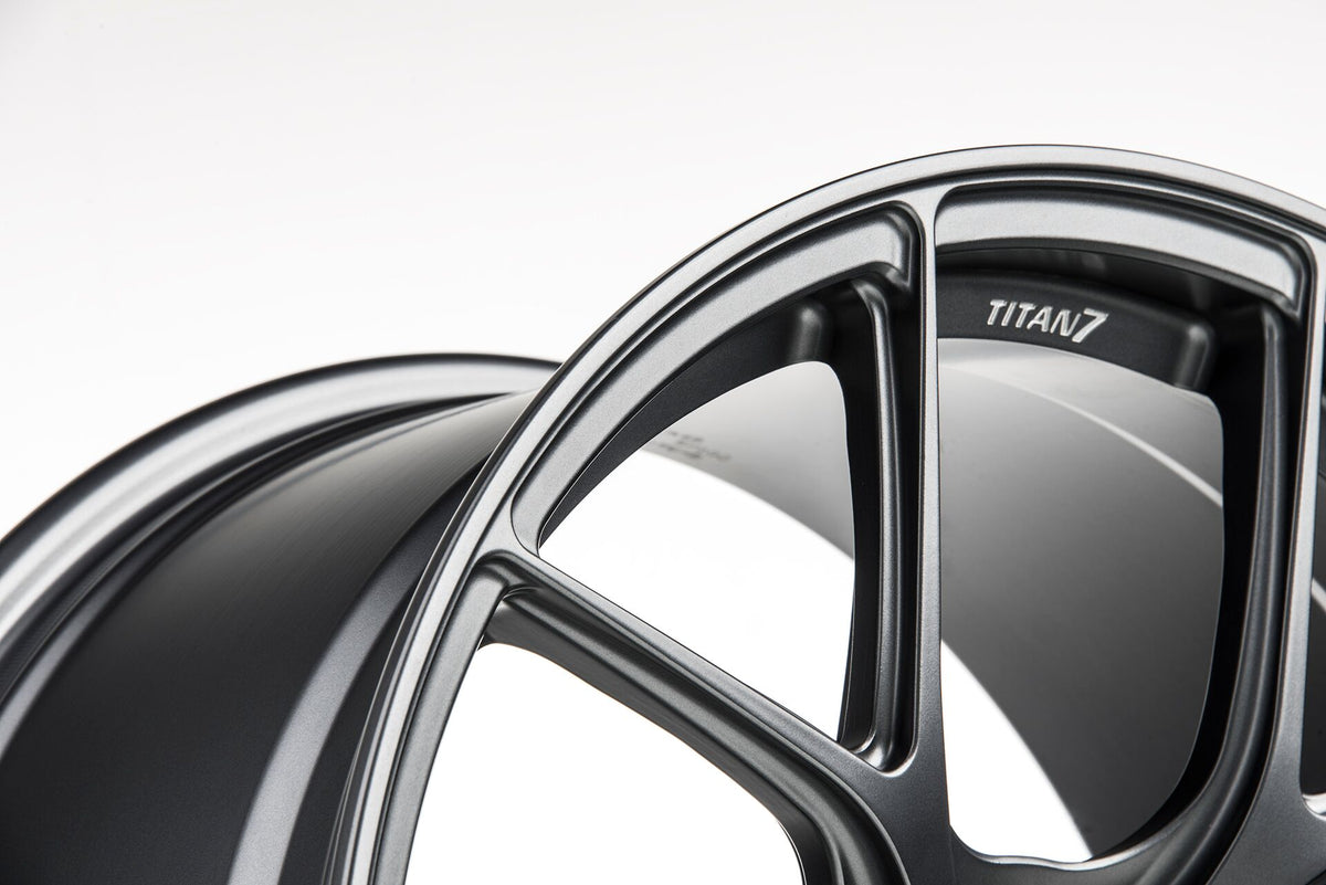 Titan7 T-S5 Forged Split 5 Spoke Wheel Satin Titanium Staggered Set - MKV Supra GR  19&quot;