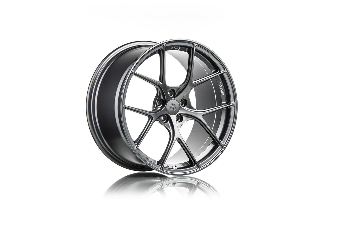 Titan7 T-S5 Forged Split 5 Spoke Wheel Satin Titanium Staggered Set - MKV Supra GR  19&quot;