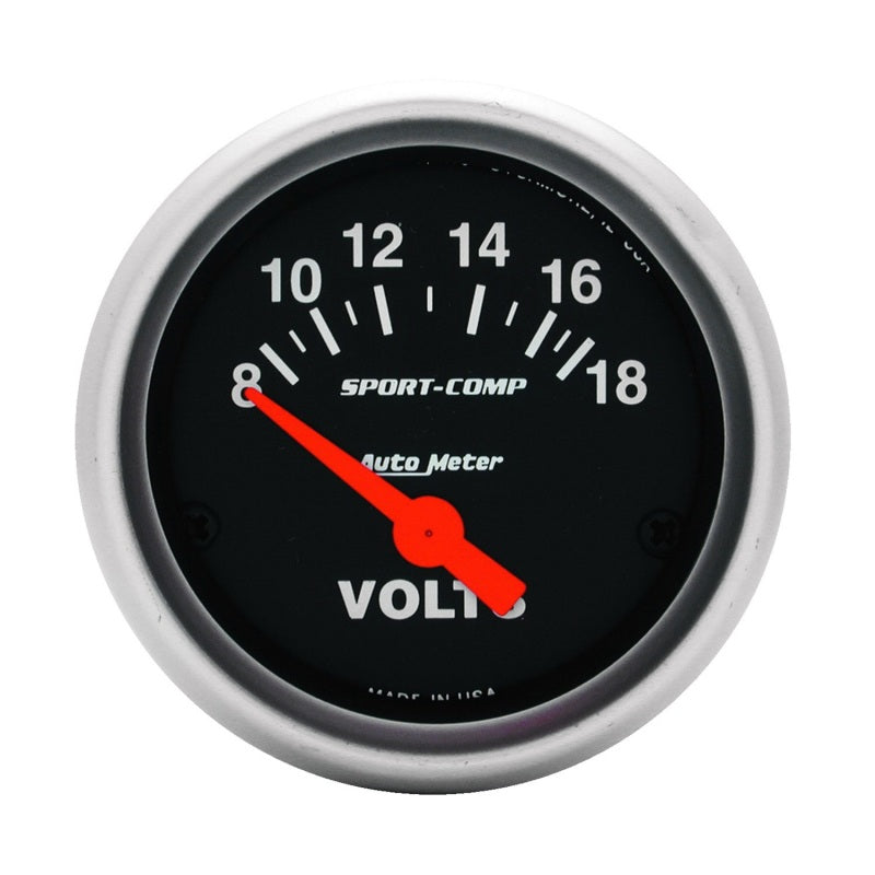 Autometer Sport-Comp 52mm 8-18 Volt Electronic Voltmeter Gauge - 3391