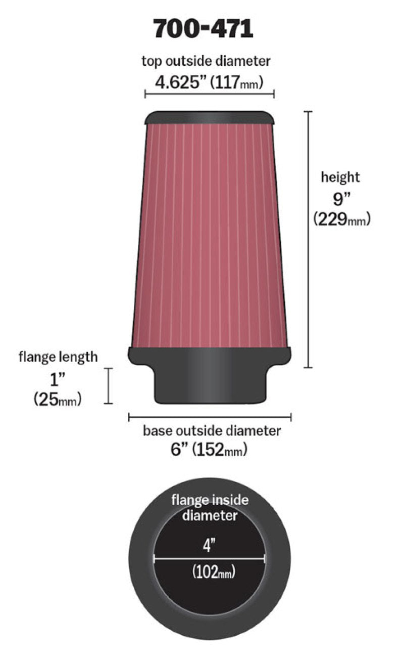 Airaid Universal Air Filter - Cone 4 x 6 x 4 5/8 x 9 w/ Short Flange - 700-471 by Airaid - installed view