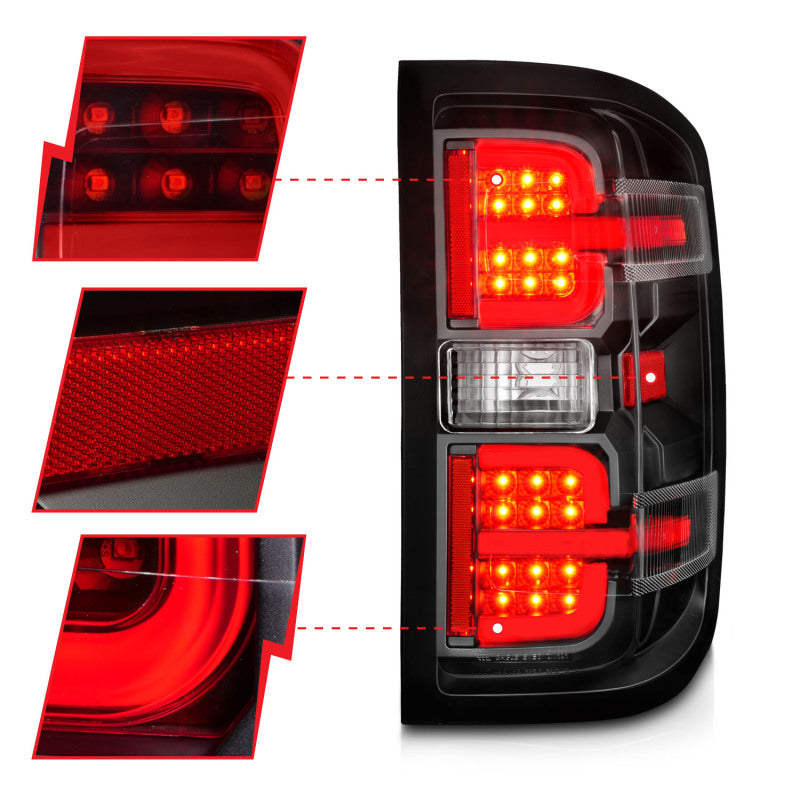 ANZO 15-19 Chevy Silverado 2500HD/3500HD (Halgn Only) LED Tail Lights w/Black Light Bar &amp; Clear Lens - 311425
