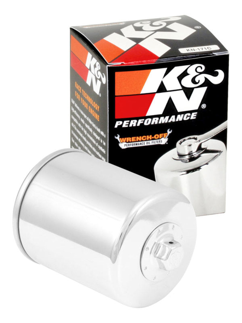 K&amp;N Harley Davidson / Buell 3in OD x 4.063in H Chrome Oil Filter - KN-171C