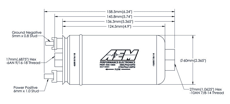 AEM 380LPH High Pressure Fuel Pump -6AN Female Out, -10AN Female In - 50-1005