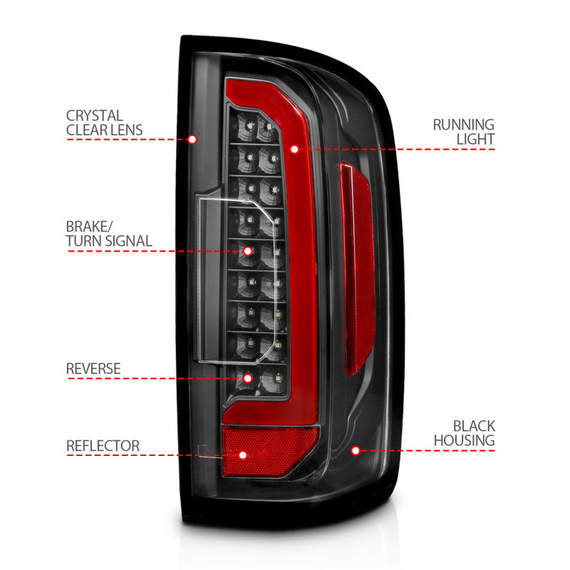 ANZO 15-21 Chevrolet Colorado Full LED Tail Lights w/ Red Lightbar Black Housing Clear Lens - 311432