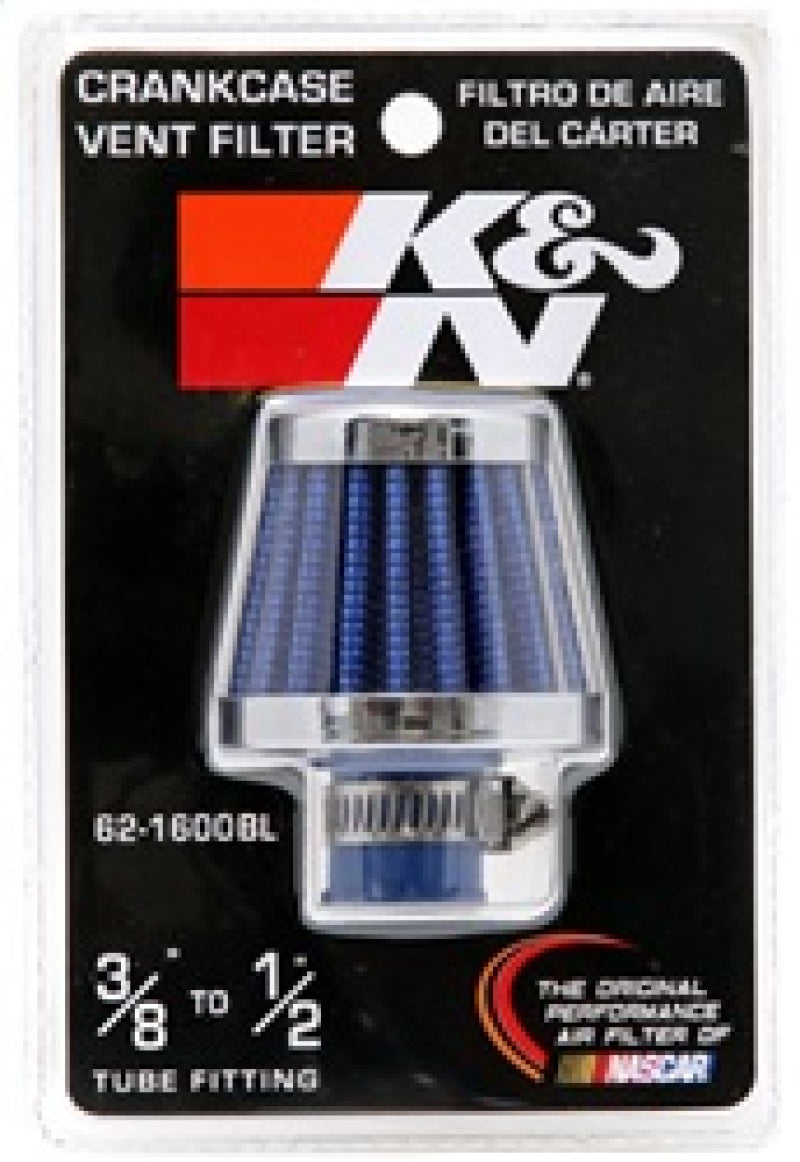 K&N 2in Base OD x .375in Flange ID x 1.75in H Rubber Base Crankcase Vent Filter - Blue - 62-1600BL