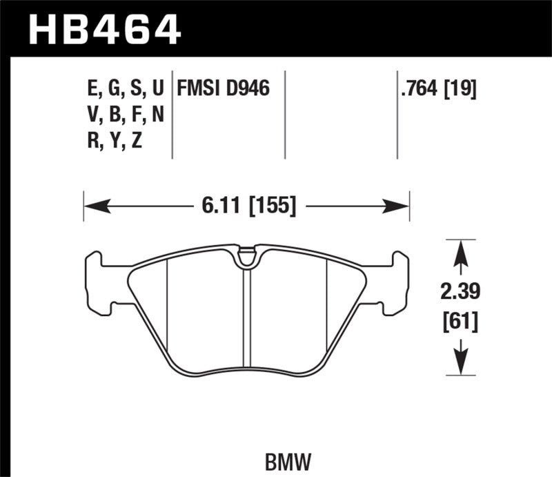 Hawk 2001-2006 BMW 330Ci HPS 5.0 Front Brake Pads - HB464B.764 for 2004-2010 BMW X3 - detail view