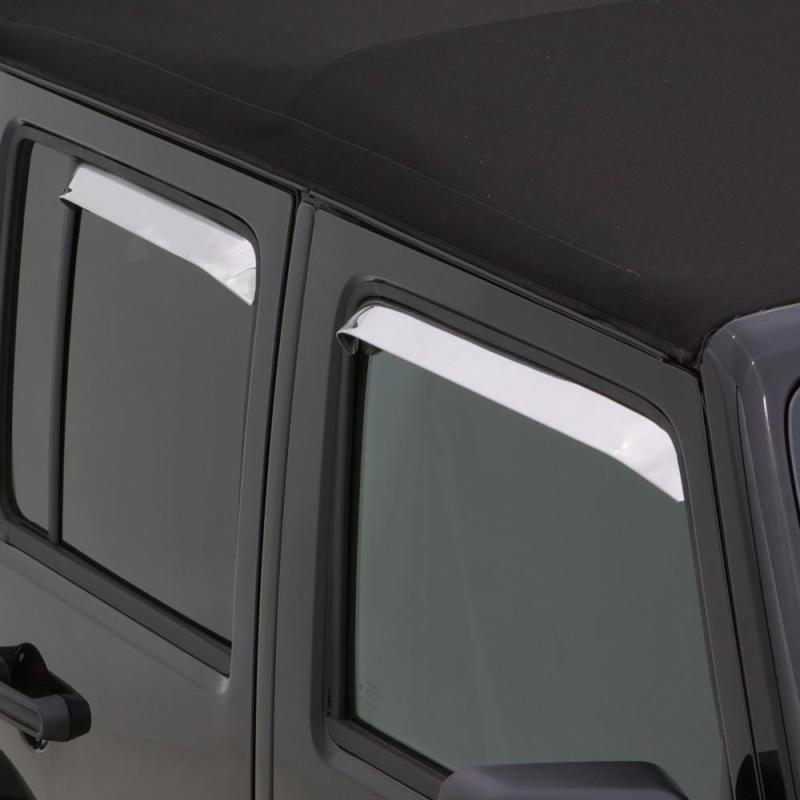 AVS 07-18 Jeep Wrangler Ventshade Front &amp; Rear Window Deflectors 4pc - Chrome