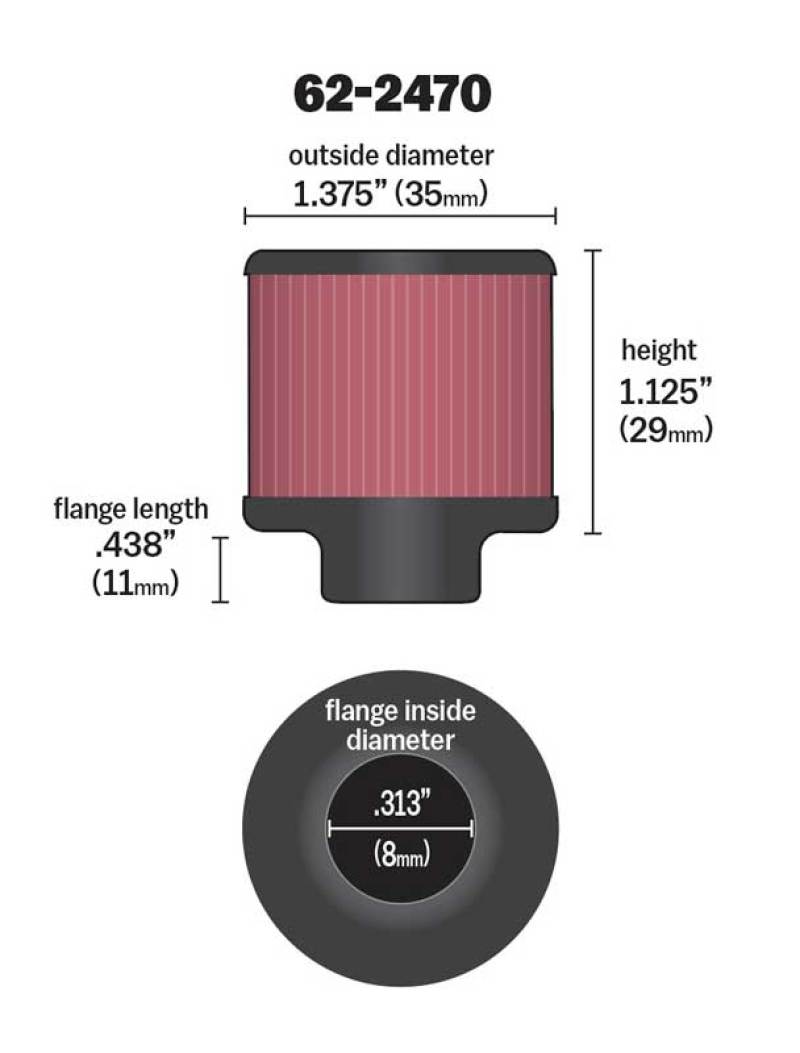 K&amp;N .315/.431 Flange 1 3/8 inch OD 1.5 inch H Clamp On Crankcase Vent Filter