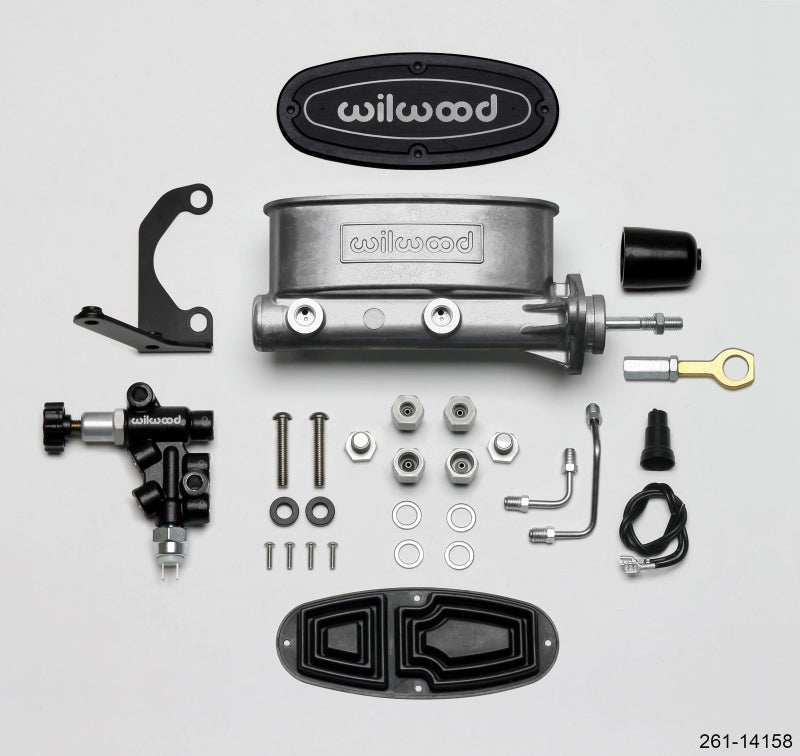 Wilwood HV Tandem M/C Kit w L/H Bracket &amp; Prop Valve - 15/16in Bore-W/Pushrod - Early Mustang - 261-14158