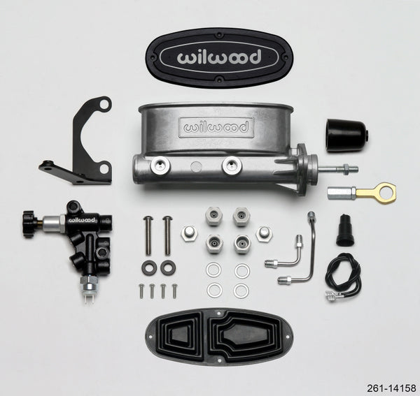 Wilwood HV Tandem M/C Kit w L/H Bracket & Prop Valve - 15/16in Bore-W/Pushrod - Early Mustang - 261-14158 by Wilwood