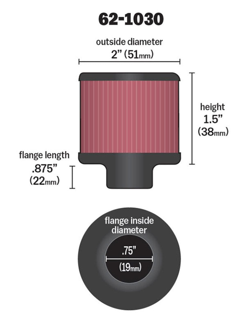 K&N Steel Base Crankcase Vent Filter .75in Vent OD x 2in OD x 1.5in Height - 62-1030 by K&N Engineering - installed view