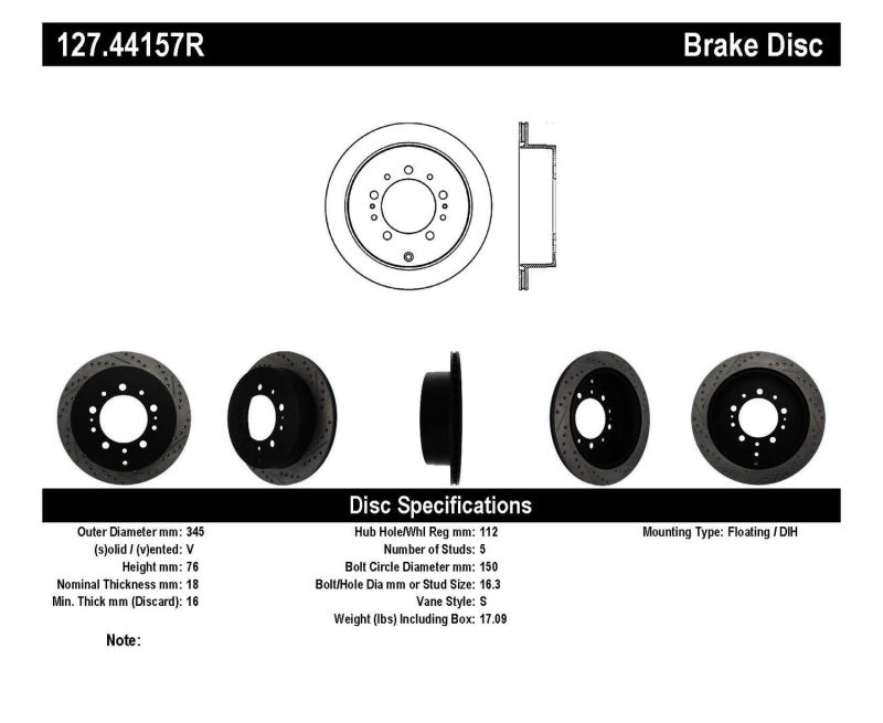 StopTech Slotted &amp; Drilled Sport Brake Rotor - 127.44157R
