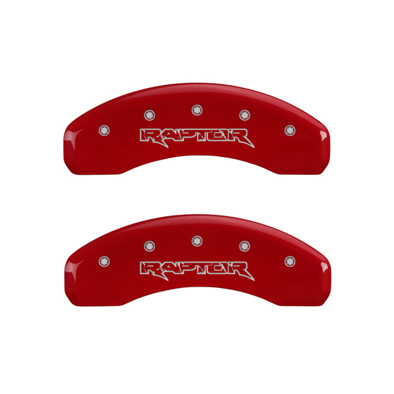MGP 4 Caliper Covers Engraved Front &amp; Rear Raptor Red finish silver ch - 10219SRPTRD