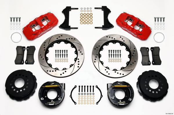 Wilwood AERO4 Rear P-Brake Kit 14.00in Drill Red 2005-2014 Mustang - 140-10950-DR for 2005-2014 Ford Mustang