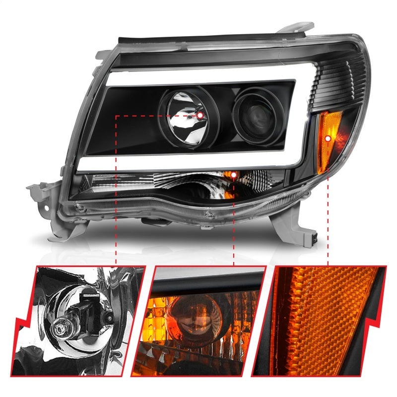 ANZO 05-09 Toyota Tacoma Projector Light Bar Style Headlights w/ C Light Bar