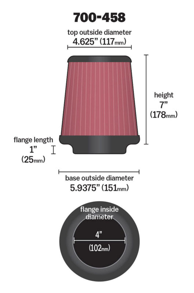 Airaid Universal Air Filter - Cone 4 x 7 x 4 5/8 x 7 w/ Short Flange - 700-458 by Airaid - installed view