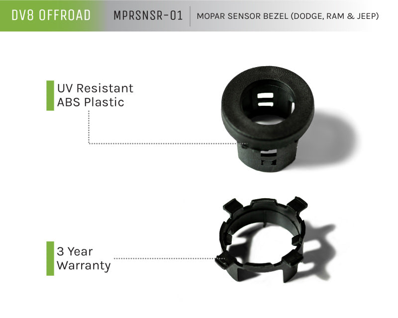 DV8 Offroad Jeep/Dodge/RAM Front Bezel &amp; Rear Clip Replacement Kit for MOPAR Sensors - Set of 4 - MPRSNSR-01